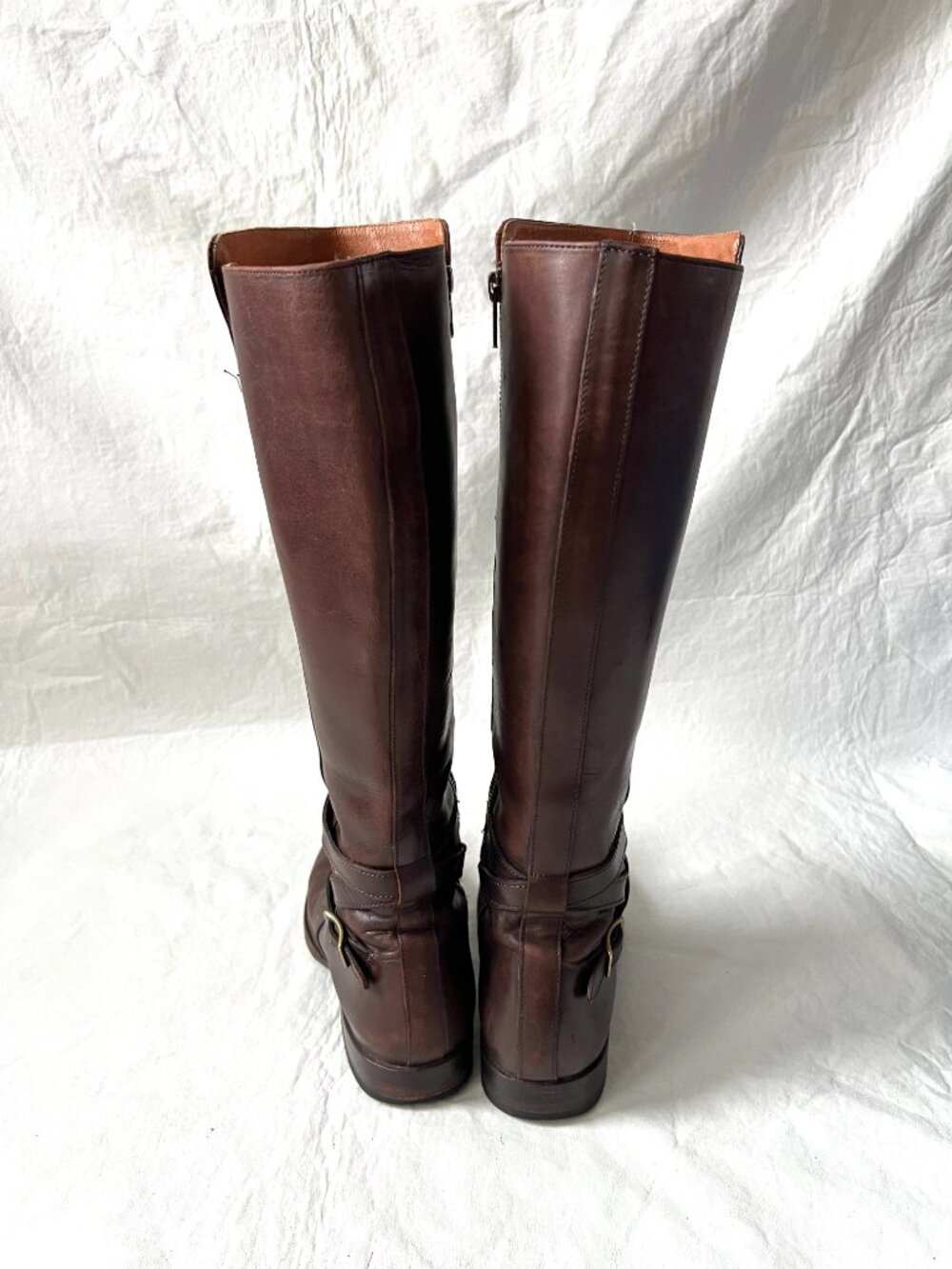 Frye boots womens 8.5 brown leather Jordan Strap Tall zip up knee high riding - Picture 4 of 12